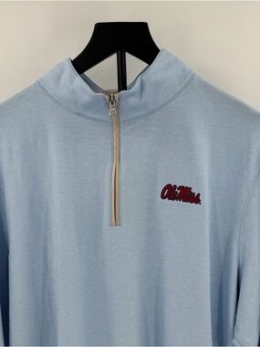 Powder Blue Ole Miss Peter Millar Albatross Cotton-Blend Piqué 1/4-ZIP!  XL- NWT